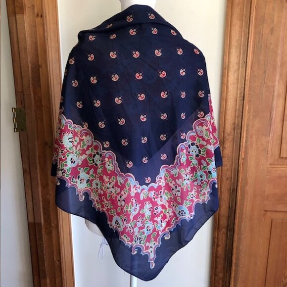 COLE OF CALIFORNIA Marc Vigneron Blue Floral Print Nylon Scarf Square Vi… - Picture 1 of 16